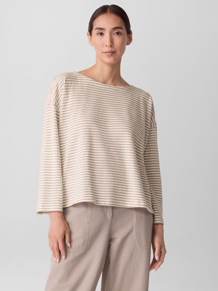 Eileen Fisher Bateau Neck Bracelet Sleeve Top in Wheat