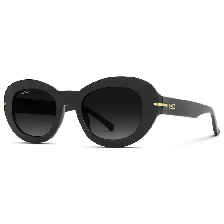 WMP Calista Round Sunglasses in Black Glossy/Black Lens
