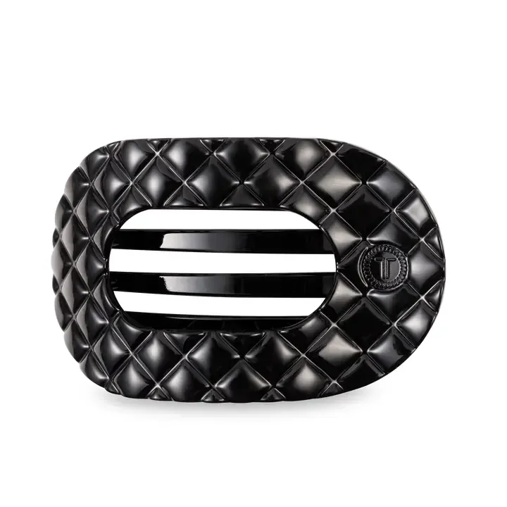 Teleties Large Flat Round Hair Clip in Jet Black Quilted