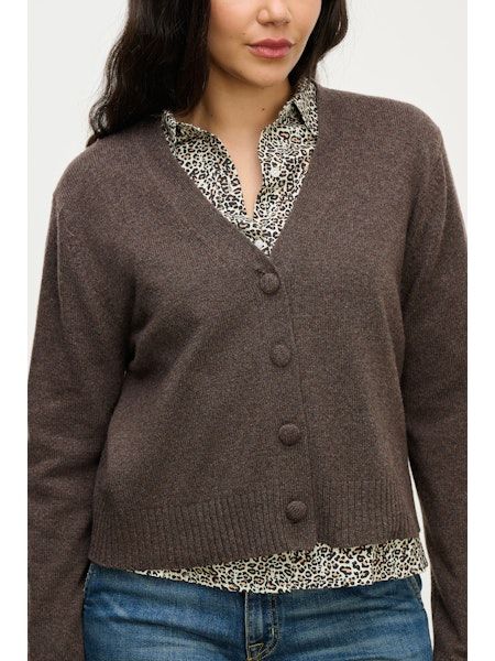 Velvet Etna Superb V Neck Cardigan in Espresso