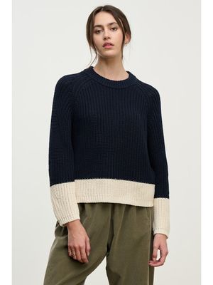 Velvet Shay Chunky Pima Cotton 2 Tone Sweater in Navy