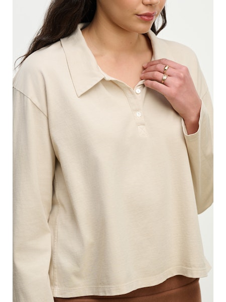 Velvet Nilli Vintage Cotton Jersey Long Sleeve Top w/ Collar in Tile