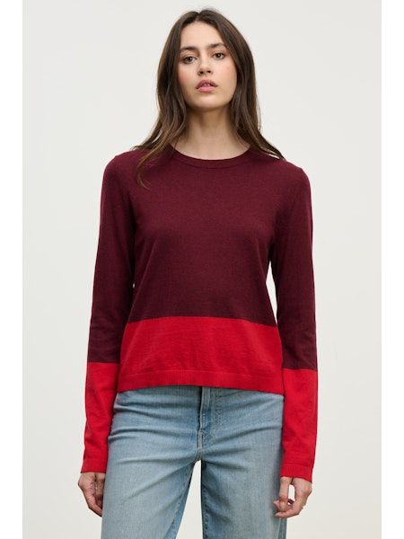 Velvet Roxy Lux Cotton Cashmere 2 Tone Sweater in Syrah