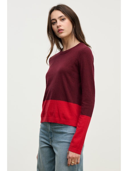 Velvet Roxy Lux Cotton Cashmere 2 Tone Sweater in Syrah