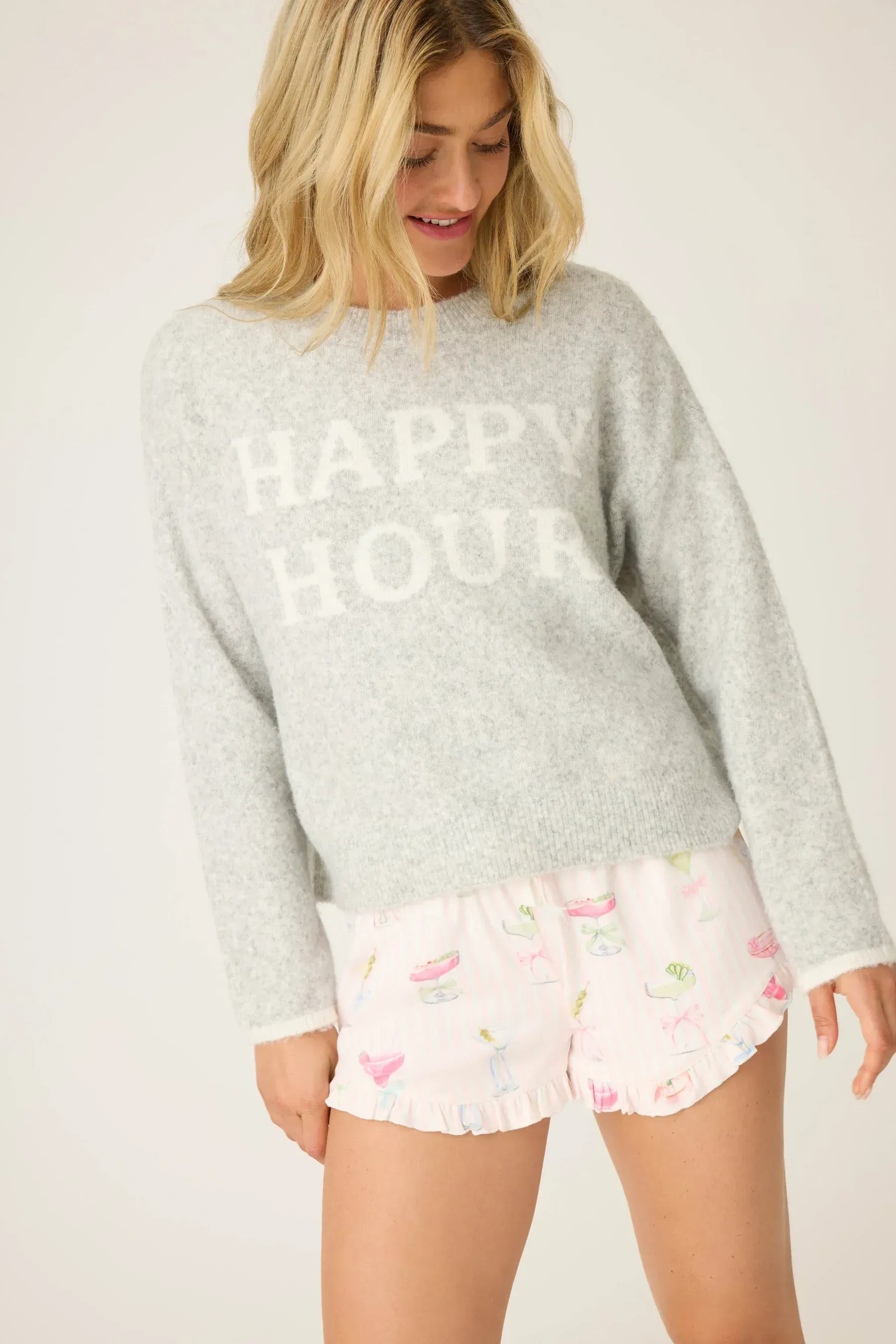 PJ Salvage Pretty Punch Happy Hour Sweater in Heather Gray