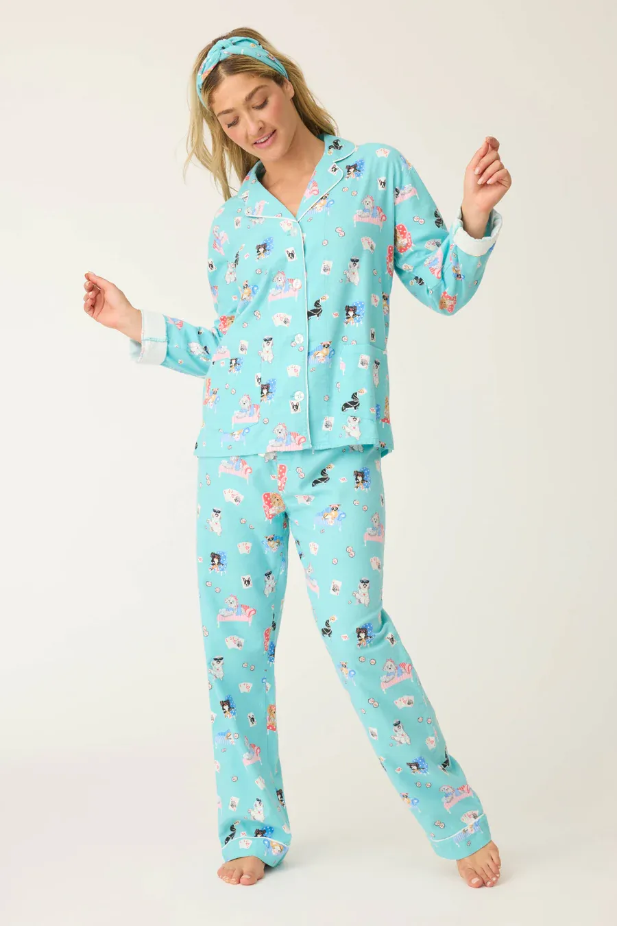 PJ Salvage This is How I Roll Flannel PJ Set in Turquoise