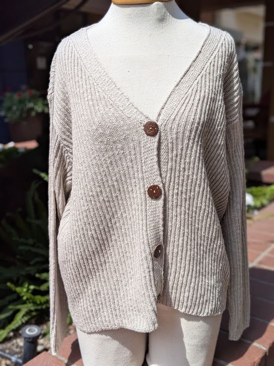 Avalin Ribbed 4 Button Cardigan in Desert