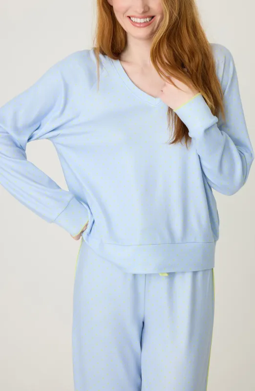 PJ Salvage Beautiful Life Polka Dot Long Sleeve Top in Periwinkle
