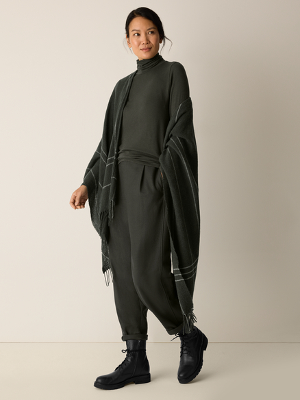 Eileen Fisher Sheer Cotton Blend Knit Turtle Neck Top in Woodland