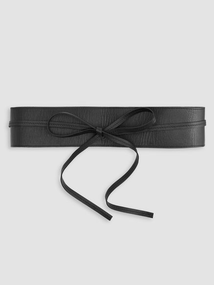 Eileen Fisher Arran Sheep Leather Obi Belt in Black