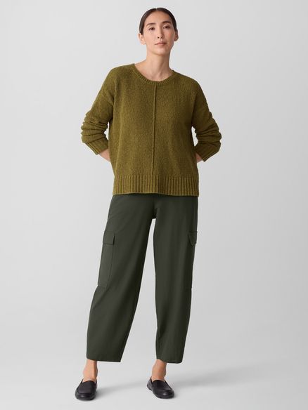 Eileen Fisher Organic Cotton Fluff Crew Neck Sweater in Moss