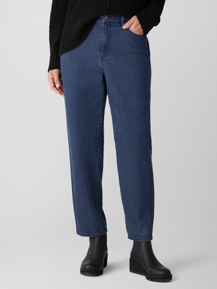 Eileen Fisher Cotton Stretch Denim Ankle Lantern Pant in Medium Indigo