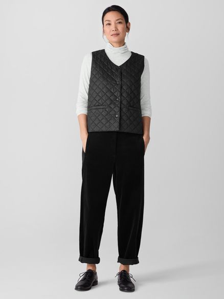 Eileen Fisher Organic Cotton Stretch Corduroy Ankle Lantern Pant in Black