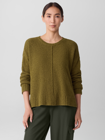 Eileen Fisher Organic Cotton Fluff Crew Neck Sweater in Moss