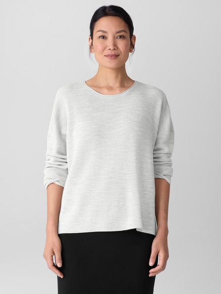 Eileen Fisher Merino Boxy Crew Neck Sweater in Sea Salt