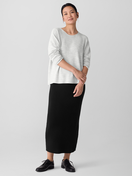 Eileen Fisher Merino Boxy Crew Neck Sweater in Sea Salt