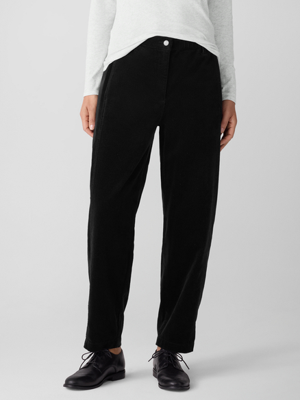 Eileen Fisher Organic Cotton Stretch Corduroy Ankle Lantern Pant in Black
