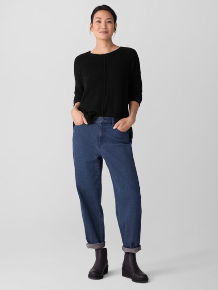 Eileen Fisher Cotton Stretch Denim Ankle Lantern Pant in Medium Indigo