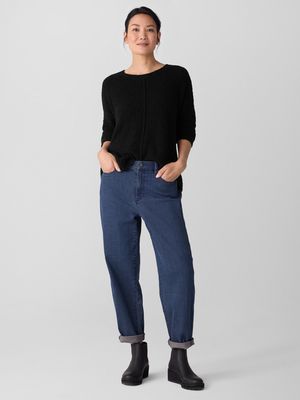 Eileen Fisher Cotton Stretch Denim Ankle Lantern Pant in Medium Indigo