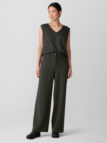 Eileen Fisher Washable Flex Ponte Wide Full Length Trouser in Woodland