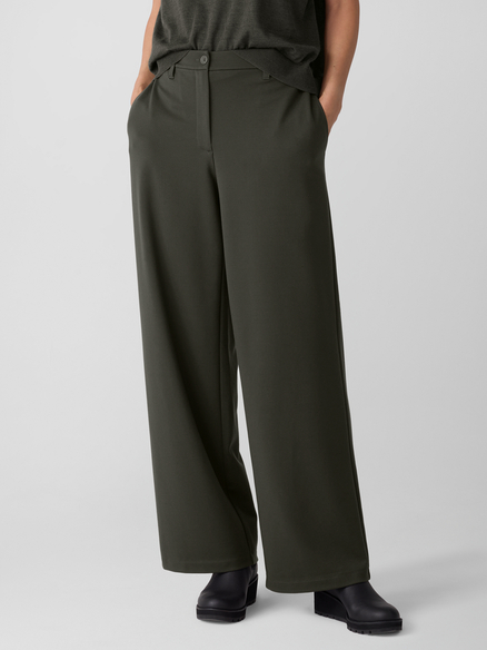Eileen Fisher Washable Flex Ponte Wide Full Length Trouser in Woodland