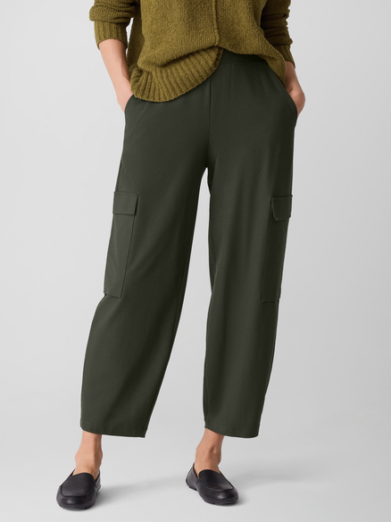 Eileen Fisher Washable Stretch Crepe Ankle Lantern Cargo Pant in Woodland
