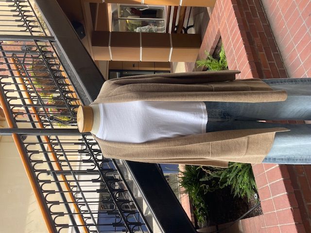 Eileen Fisher Merino High Collar Cardigan in Biscuit