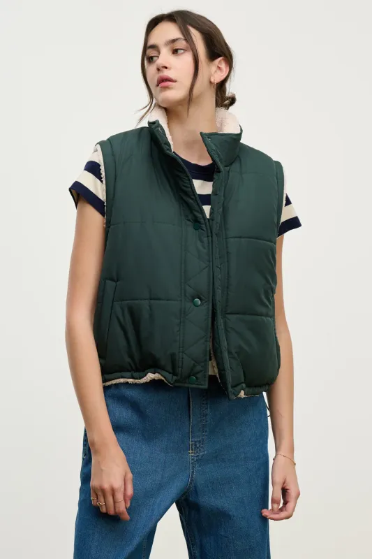 Velvet Cathy Puffer Sherpa Reversible Vest in Alpine