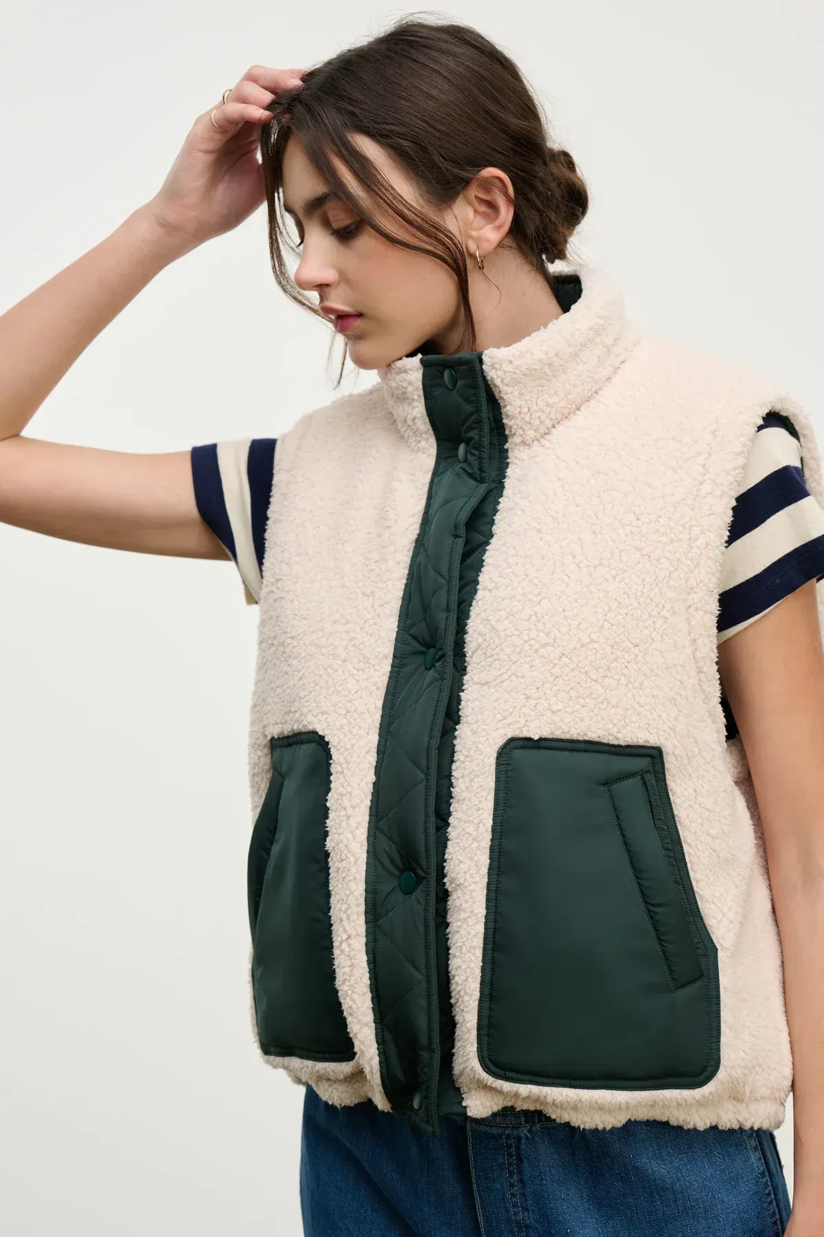 Velvet Cathy Puffer Sherpa Reversible Vest in Alpine