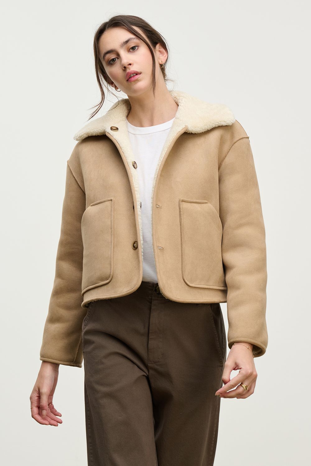 Velvet Amara Reversible Sherpa Jacket in Sand