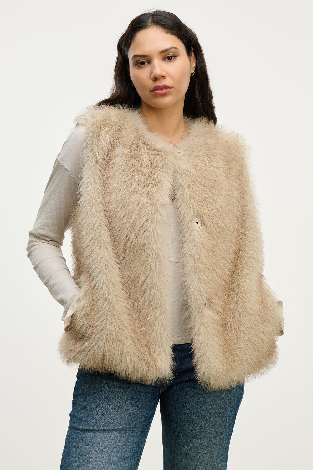 Velvet Anastasia Lux Fur Vest in Taupe