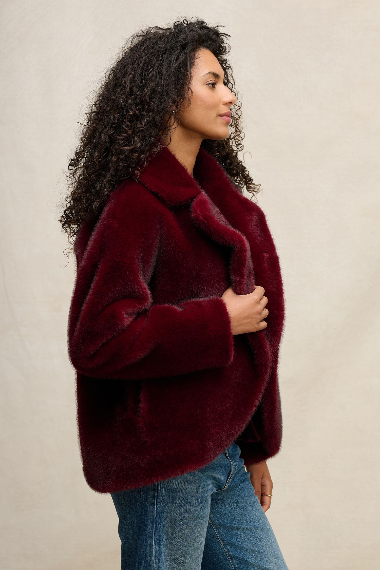 Velvet Carolyn Lux Fur Jacket in Burgundy