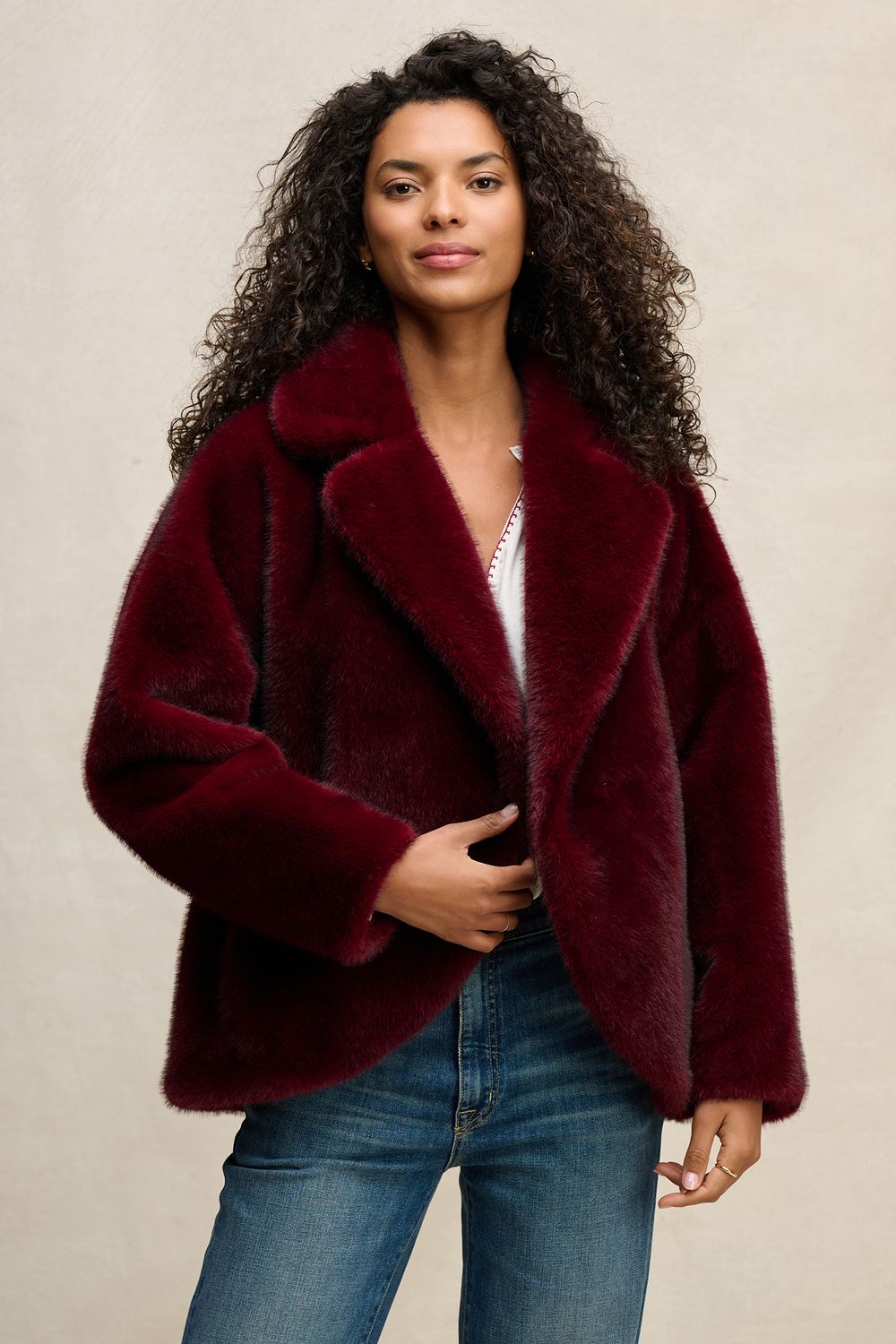 Velvet Carolyn Lux Fur Jacket in Burgundy