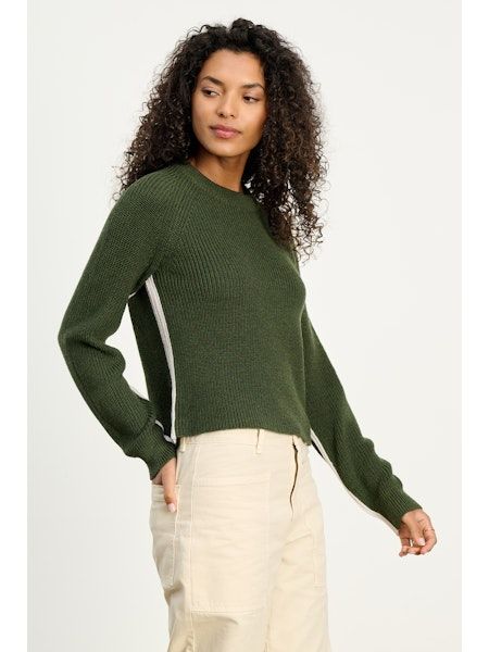 Velvet Savannah Engineered Stitches Sweater in Pine/Light Grey