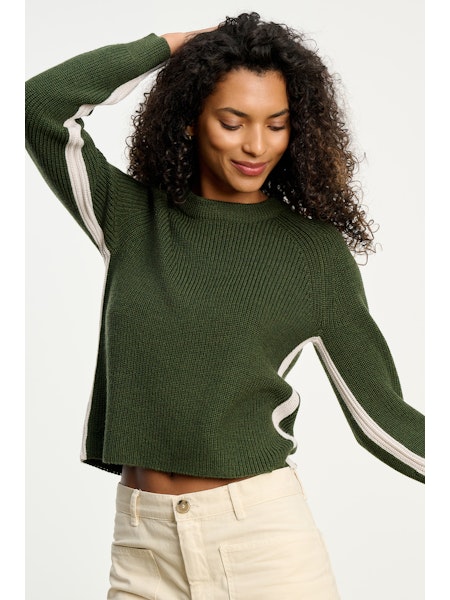 Velvet Savannah Engineered Stitches Sweater in Pine/Light Grey