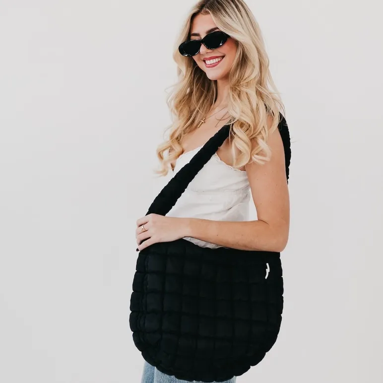 Pretty Simple Carmen Quilted Hobo Tote Bag in Black