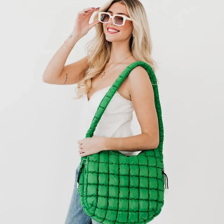 Pretty Simple Carmen Quilted Hobo Bag in Emeral