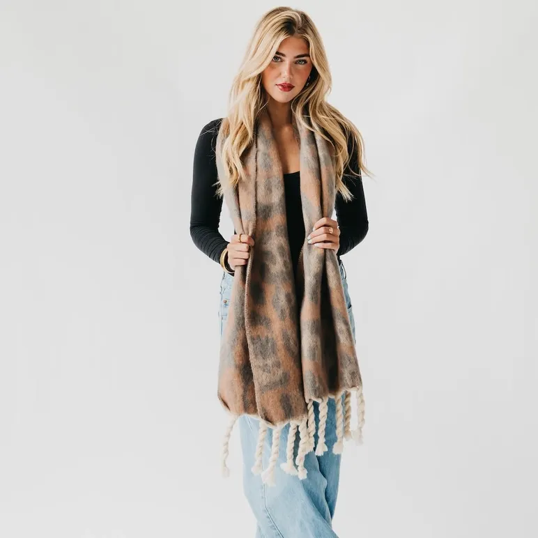 Pretty Simple Priscilla Printed Scarf in Brown