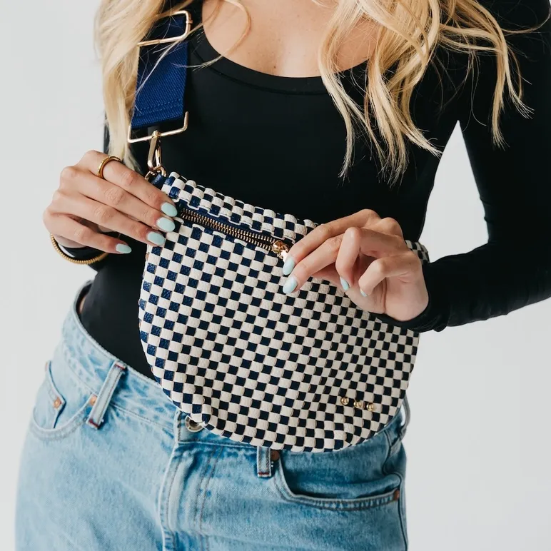 Pretty Simple Westlyn Woven Bum Bag in Checkered Black