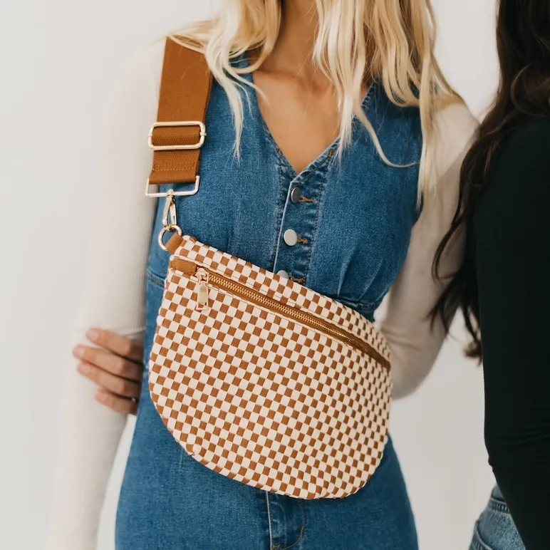 Pretty Simple Westlyn Woven Bum Bag in Checkered Brown Pretty Simple Westlyn Woven Bum Bag in Checkered Brown