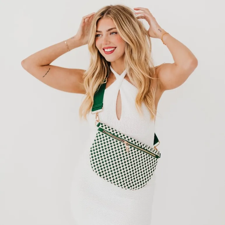 Pretty Simple Westlyn Woven Bum Bag in Checkered Emerald Pretty Simple Westlyn Woven Bum Bag in Checkered Emerald