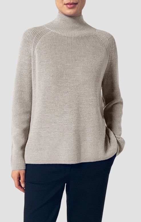 Eileen Fisher Italian Merino Turtle Neck Raglan Sweater in Maple Oat