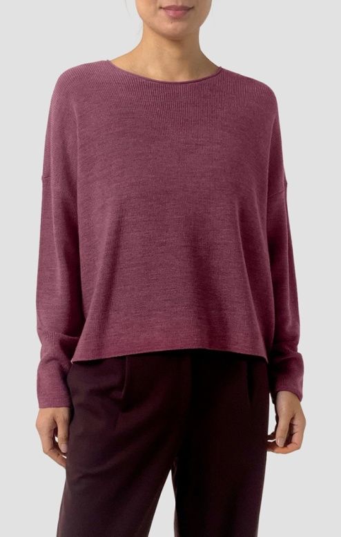 Eileen Fisher Italian Merino Boxy Crew Neck Sweater in Tearose Eileen Fisher Italian Merino Boxy Crew Neck Sweater in Tearose