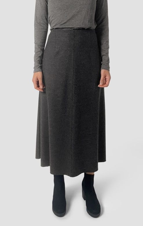 Eileen Fisher Melange Felted Wool Jersey Full Length A-Line Skirt in Charcoal Eileen Fisher Melange Felted Wool Jersey Full Length A-Line Skirt in Charcoal