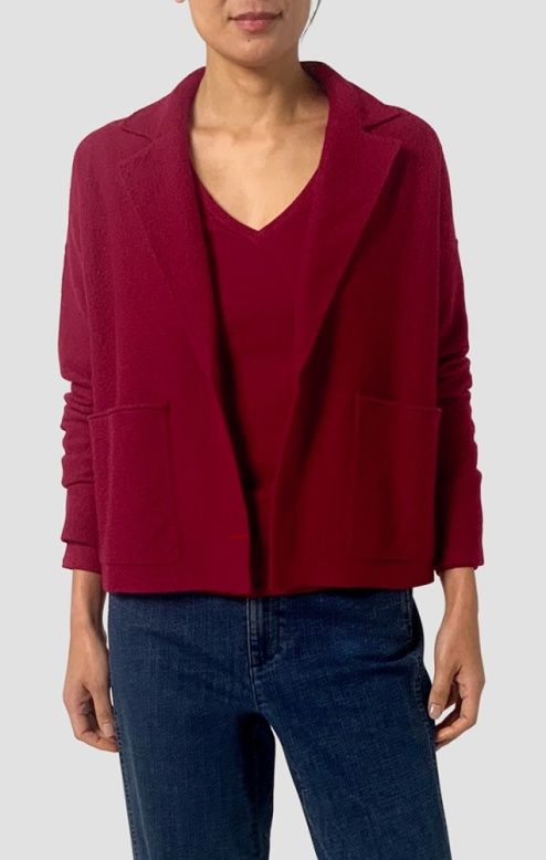 Eileen Fisher Fine Felted Wool Notch Collar Cardigan in Ruby Eileen Fisher Fine Felted Wool Notch Collar Cardigan in Ruby