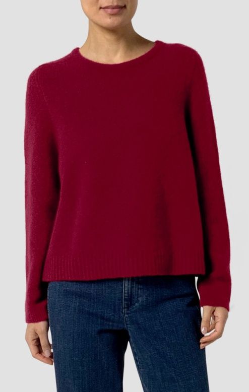Eileen Fisher Cashmere Silke Boucle Bliss Crew Neck Sweater in Ruby