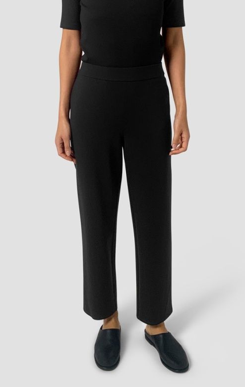 Eileen Fisher Straight Ankle Pant with Yoke in Black