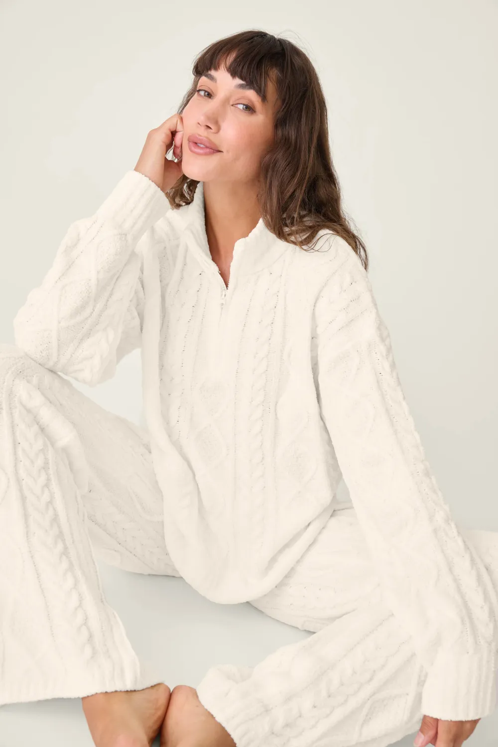 PJ Salvage Chenille Cable Crew Neck Top in Ivory
