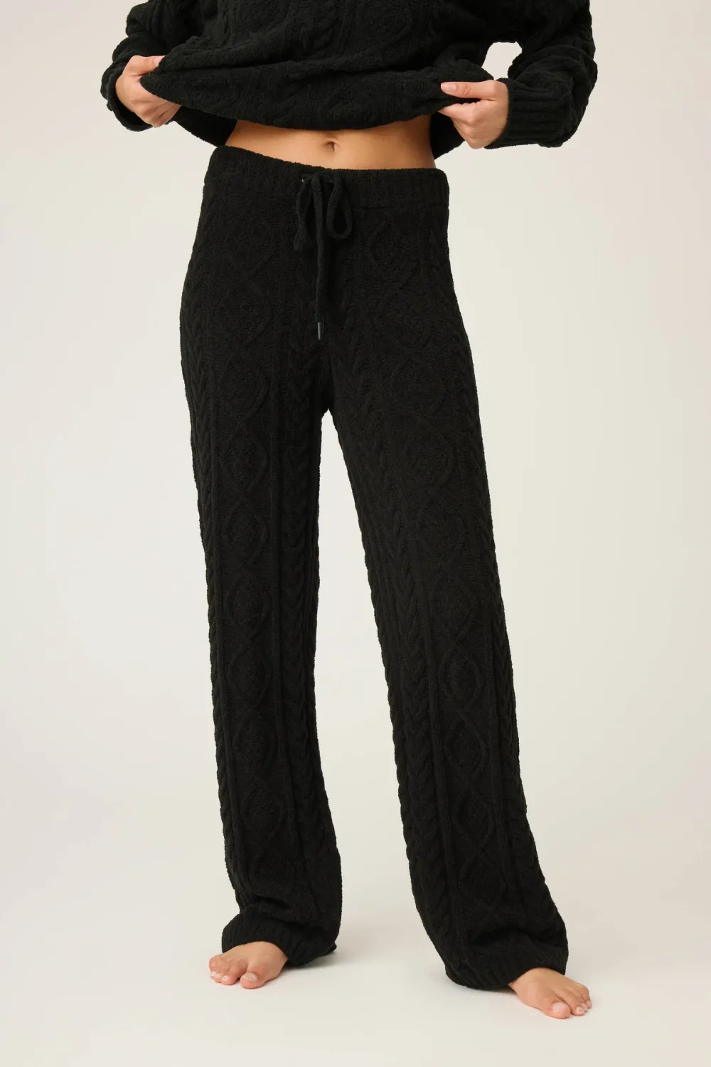 PJ Salvage Cozy Chenille Cable Knit Pant in Black
