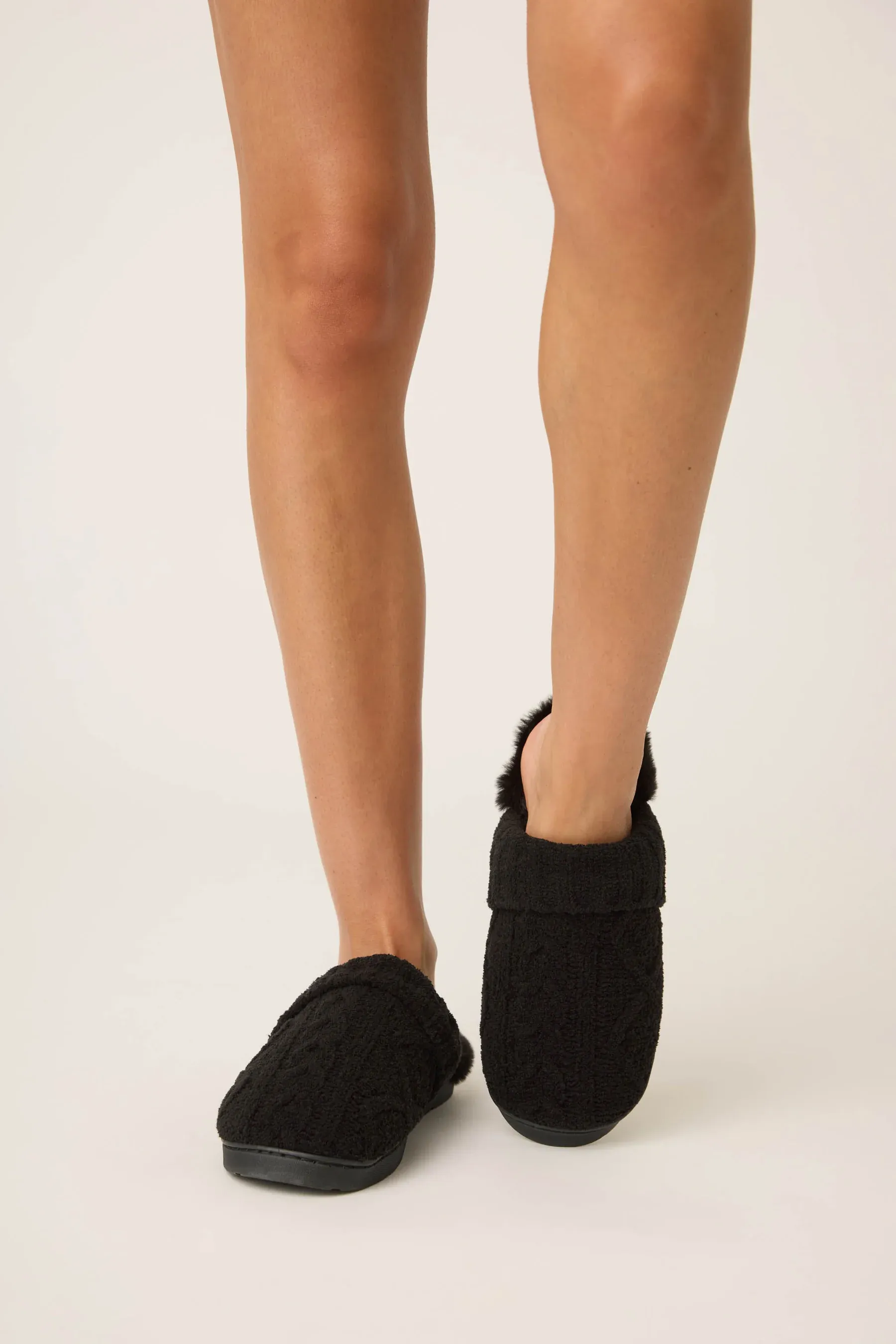 PJ Salvage Cozy Chenille Cable Knit Slippers in Black